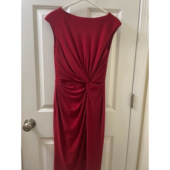 Women Lauren Ralph Lauren bateau-neck side twisted-Knot Dress red 4 office - Picture 1 of 12